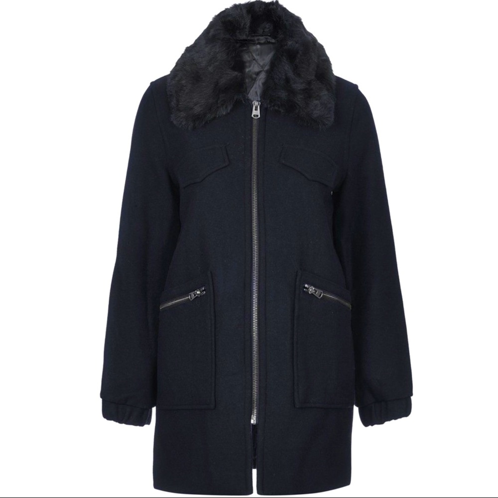 Topshop Wool Coat Faux Fur Collar UK 8 US 4 NWOT